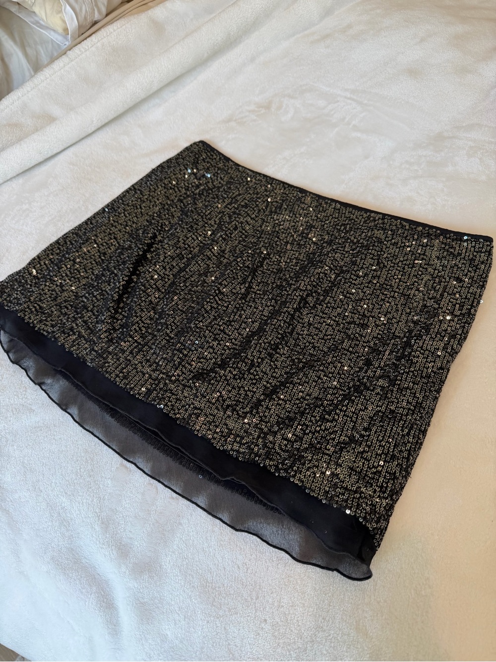 Jennifer Lopez Black Sequin Mini Skirt with Sheer Trim